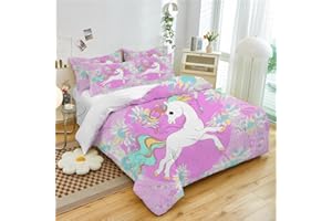 EHAOKK Juego de Cama Unicornio,Funda Nórdica Infantil Unicornio Dibujos Animados,Funda Nórdica Unicornio Rosa con Cremallera para Niños Niñas(A, 200 x 200 cm)