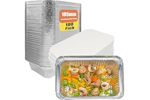 JinPhon 100 Stück Aluminium-Schalen, Aluschalen mit Deckel 700ML einwegschalen mit deckel, Backen & Aufbewahren, Robuste, Alu grillschalen für Events, Feiern und Catering