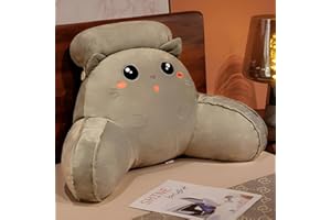 LANPEW Reading Pillow,rückenkissen mit armlehnen,lesekissen für Bett,bettsessel Rückenlehnenkissen Rückenstütze,Kissengeschenke für Lesen,Arbeiten,und Spielen (plüsch graue Katze, 60 * 35cm)