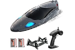 dexinco RC Boot, Hochgeschwindigkeits Ferngesteuertes Boot 35km/h, 2,4 GHz schnelle Rennboote mit LED-Leuchten, 2 Akkus, Halterung, Pools und Seen Spielzeug Geschenk für Kinder und Erwachsene