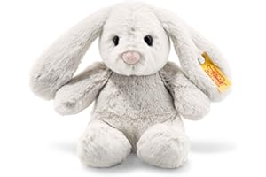 Steiff Hoppie Hase 18 cm hellgrau, Plüschtier Hase mit Schlappohren, Soft Cuddly Friends, flauschiges Stofftier zum Kuscheln und Spielen, Kuscheltier für Mädchen und Jungen, waschmaschinenfest