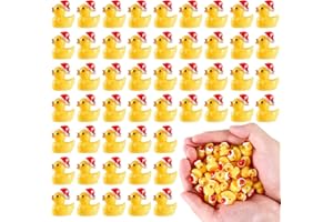 DTYDECLE 50 Stück Weihnachten Mini Gelb Enten, Harz Mini Enten Figuren Niedliche Gelb Ente Dekoration für DIY Aquarium Garten Landschaft Puppenhäuser