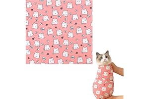 Fohuanky Self-Adhesive Cat Grooming Wrap for Nail Clipping Anti-Scratch Cat Swaddle Blanket Calming Cat Restraint Wrap for Stress-Free Grooming Medication (Pink, 70x70 CM)