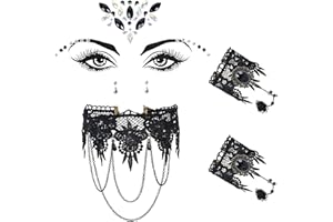 PAPU Set de 4 Bijoux Halloween - Gothiques collier à dentelles, Pierres pour le visage et bracelets, Accessoires Costume de vampire steampunk pour femmes,Bijoux Halloween Femme Carnaval et Mascarade