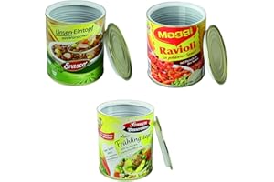 kogu Dosentresor Set mit Dosensafes - Geldversteck in Konservendosen Optik, 3 Stück, Ravioli Linseneintopf Mein Frühlingstopf
