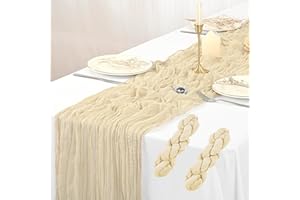 LYAFS 2 Pcs Ivory Cheesecloth Table Runner 10FT, Gauze Table Runner for Wedding Reception Sheer Bridal Shower Birthday Party Boho Table Decoration, Rustic Romantic Wedding Runner