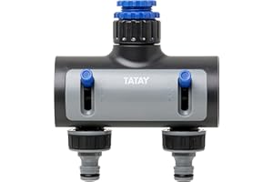 TATAY Distribuidor Universal Premium de Mangueras, 2 vías, para Grifos de 1/2 pulgadas, 3/4 pulgadas, 1 pulgadas, Conector, Regulador, Protección Solar, Fácil Instalación. Gris-Negro