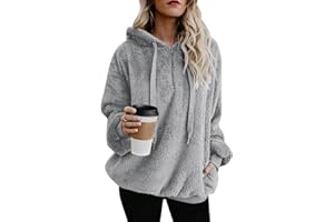 HORMTAER Womens Hoodie Fleece Casual Loose Long Sleeve Coat Winter Oversize Warm Fluffy Zip Tops Sweatshirt Pullover with Pockets