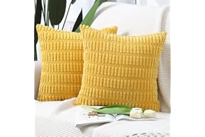 Madizz Pack of 2 Boho Striped Corduroy Throw Pillow Covers 18x18 inch, 45x45 cm, Yellow Soft Decorative Cushion Cover for Sofa Bedroom Pillow Shell
