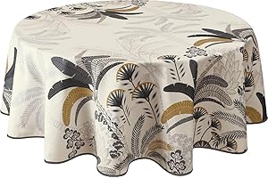 Le linge de Jules Nappe Anti-Taches Palmiers - Ronde 160 cm, Beige, Gris, Noir