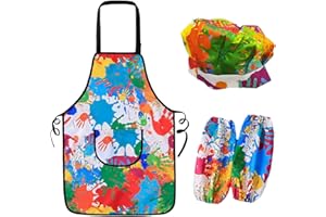 ATBUSS 1-częściowy wodoodporny fartuch z 1 parą rękawów i 1 czapką, regulowany fartuch malarski, zestaw z fartuchem dla dzieci do majsterkowania, pieczenia, gotowania, Kolor mieszany, 60