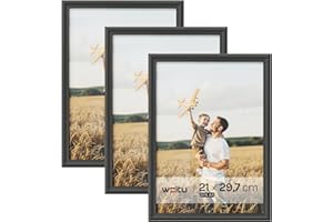 WOLTU Set of 3 Photo Picture Frame with Mount Solid Wood Poster Frame Glass Panel Black A4(21x29.7cm)