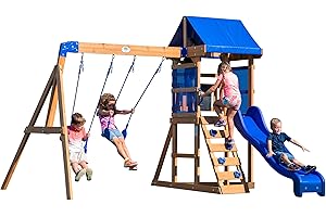 Backyard Discovery Play Tower Aurora de Madera | Casa de Juegos XXL para ninos con tobogan.