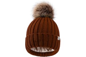 Hat Hut Winter Hats for Women Satin Lined Beanie Hats for Women Ladies Bobble Hat Warm Winter Cap Pom Pom Beanie
