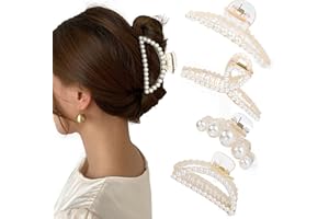 Mehayi 4 fermagli per capelli grandi con perle per donne e ragazze, fermagli per capelli spessi e sottili, accessori per capelli alla moda per acconciature per feste e matrimoni