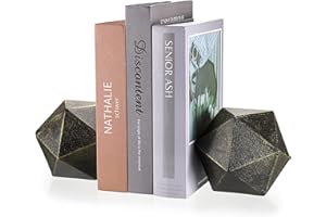 Tolida Decorative Cast Iron Bookends, Heavy Duty Book Ends, Creative Geometric Bookends to Hold Books Stopper for Heavy Books for Bookshelves, Office Desk, etc. (Retro Black Gold, Geometric)