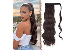 ‎FESHFEN FESHFEN Zopf Pferdeschwanz Haare Extensions Lang Wellig Lockig Clip in Ponytail Synthetik Haarzopf Haarverlängerung Haarteil für Damen, Darkest Brown & Dark Auburn 60 cm