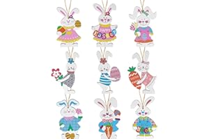 HOWAF 9 wielkanocnych ozdób wielkanocnych wiszące dekoracje, wielkanocne drewniane ozdoby królika wiszące dekoracje wielkanocne drewniany królik wielkanocny dekoracje rękodzieło do domu wielkanocne