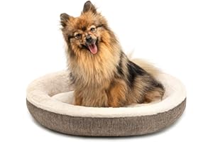 lionto Panier pour Chien Rond en Forme de Beignet, Ø 55 cm, Coussin pour Animaux avec Housse Lavable et Picots antidérapants, lit Douillet en Lin Oxford et Peluche, Marron