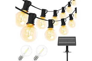 Yuucio Catena Luminosa Esterno Solare 30M, Luci solari Esterno Giardino, 50+2 G40 LED Plastica Lampadine, Impermeabile Lucine da Catene Luminose Esterni per Patio Interno Bianco Caldo 2700K