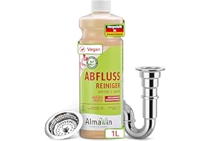‎ALMAWIN AlmaWin® Abflussreiniger [1L - 8 Anwendungen] Extra Stark gegen Verstopfung & Gerüche - Rohrreiniger Extrem Stark gegen Haare, Seifenrückstände & Mehr - Abfluss Reiniger mit Nachtkraftformel