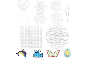 CAPGOOST 8 Plantillas de Perlas de Plancha en Muchas Formas, Planchas de Cuentas para Planchar, Plantillas de Perlas de Plancha con Pinzas, Estrella, Hexagonal, Corazón, Flor, Placas Cuadrado Transparente