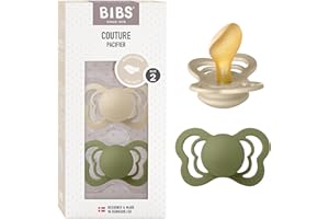 BIBS Couture Soother 2-Pack, BPA Free Dummy Pacifier, Orthodontic Nipple. Natural Rubber Latex, Size 2 (6-18 Months), Vanilla/Olive