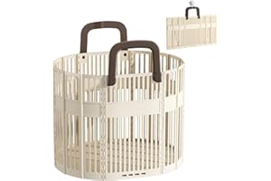 PAVSTINE Cesto Portabiancheria Pieghevole Grande, 43L Cesto Biancheria Sporca con Manici, Portabiancheria Salvaspazio Plastica, Collapsible Laundry Basket per Bagno, Lavanderia, Beige