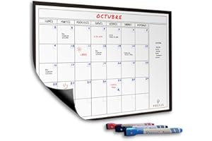 Previs Pizarra Magnetica Nevera A4 - Calendario Magnetico con Lista Compra Nevera - Calendario Nevera Iman y Pizarra para Cocina - Planificador Mensual Magnetico