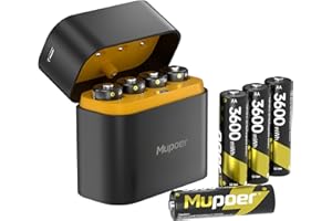 MUPOER Rechargeable Battery AA Lithium with Charger,8 Count 3600mWh 1.5V Double A Batteries High Capacity,Long Lasting Lithium ion Battery with Charging Storage Box,AA Lithium Batteries for Blink Xbox