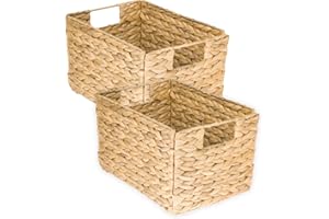 HMF panier de rangement, panier pliable tressé en jacinthe d'eau jonc de mer |set de 2 pièces | taille M | 32 x 23 x 20 cm