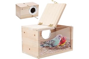 Konesky Nichoir pour Oiseaux en Bois, Boîte Nid pour Perroquet avec Perche Debout, Nichoir pour Perruche, Perruche, Cage pour Perroquet, Transparent Vue Fenêtre Maison Élevage pour Tourtereaux