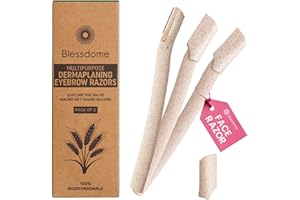 BLESSDOME 3Pcs Biodegradable Wheat Straw Eyebrow Razor Shaper for Women | Peach Fuzz & Facial Hair Remover and Trimmer | Exfoliating Dermaplane Tool |Eco-Friendly Dermaplaning Blades for Face