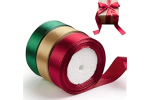 MOOSHY 3 Rolls Christmas Ribbon for Polyester Ribbons for Gift Wrapping Accessories Satin Silk Enhance Your Crafts for Wedding Car Christamas Party Decoration 25mm x 22m (Red, Green, Gold)
