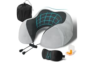 FANHOMAS Nackenkissen Flugzeug, Reisekissen Memory Foam, U-förmiges Travel Neck Pillow Nackenhörnchen Erwachsene mit Schlafmaske und Ohrstöpsel Mitbringen für Flugzeug Auto Büro - Grau (Grau)