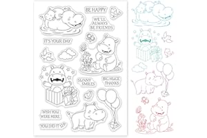 GLOBLELAND Timbro Silicone Animali Timbri Trasparenti Ippopotamo Timbri Journaling in Silicone Trasparente per la Creazione di Biglietti e Decorazioni per Scrapbooking