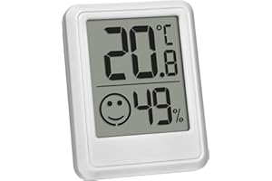 TFA Dostmann Mini termometro ambiente digitale interno, 30.5060.02, termometro da casa, igrometro, misura umidità, temperatura, per il controllo del clima interno, batteria inclusa, bianco