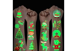 Flyftrey Tatuaż dla dzieci, wodoodporne tatuaże dziecięce (świecące Boże Narodzenie 20)