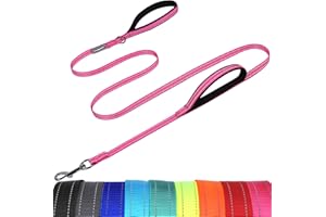 VIVAGLORY Guinzaglio per Cane con Manico per Traffico, Guinzaglio per Cane Forte con Due Manici Morbidi Imbottiti, Guinzaglio da Allenamento Riflettente con Gancio in Metallo, Rosa