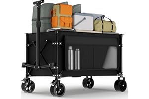 Favoyard 150L Heavy Duty Festival Trolley on Wheels, Folding Camping Trolley with All-Terrain Wheels and Adjustable Handle, Garden Wagon Cart for Beach Outdoor Camping Garden Picnic, Black