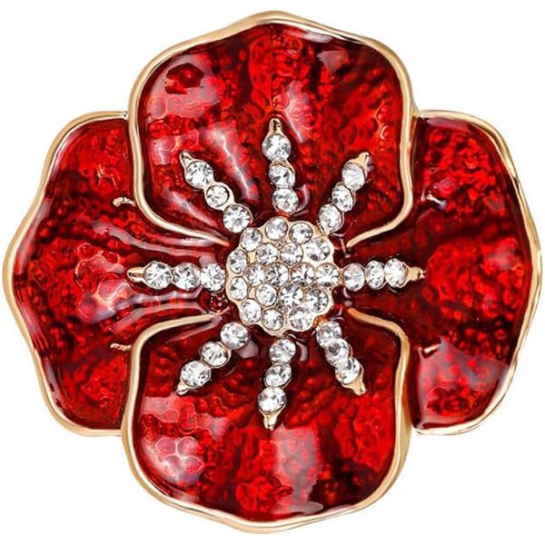 Vintage Gold Tone Red Black Enamel Poppy Remembrance