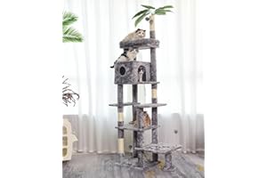 JISSBON Cat Tree, 195cm Cat Scratching Post Stable Cat Tower for Indoor Cat, Activity Centre Cat Climbing Tree with Cat Houses, Hammock, 4 Sisal Posts, Ladder, and Rest Place