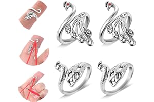 Sibba Adjustable Hook Knitting Crochet Supplies Accessories 4 Pcs Opening Finger Thimble Yarn Holder Loop Ring Crocheting Counter Kit Stitch Peacock Pattern Markers Tags Pins for Hand Weaving