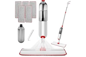 MASTERTOP Spray Mops for Floor Cleaning, Microfibre Spray Mop with 1 Refillable Bottle & Stainless Steel Long Handle, Wet Dust Flat Mop for Laminate Wood Tiles Vinyl Floor, Send 5 Reusable Mop Pads