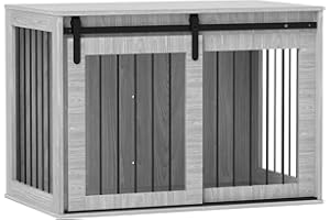 PawHut Hundekäfig 98 cm Hundebox für Zuhause mit Abschließbar Schiebetüren Moderne Metall Indoor Hundehütte für große Hunde Hundehaus 98 x 58 x 61 cm Grau