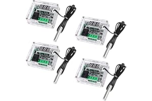 AOICRIE 4 PCS W1209 Digital Temperature Controller, 12V DC Micro Digital Thermostat -50-110 Degrees Celsius Electronic Temp Control Module Switch with NTC Waterproof Sensor Probe (With Case)