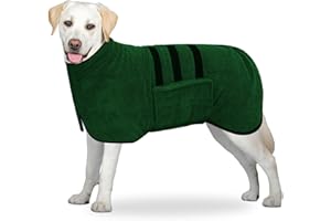 BASVII Szlafrok Dla Psa z Mikrofibry - Super Chłonny i Szybkoschnący, z Kieszenią i Regulowanym Paskiem, Dla Małych, Średnich i Dużych Psów