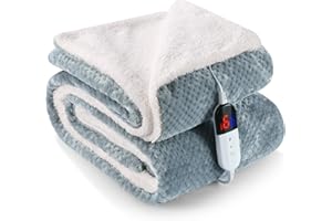 CURECURE Electric Heated Throw Blanket 130x180cm Flannel, Digital Controller Timer up to 1-10 Hours Adjustable, 6 Heat Settings, Overheat Protection, Machine Washable Honeycomb Pattern Gray