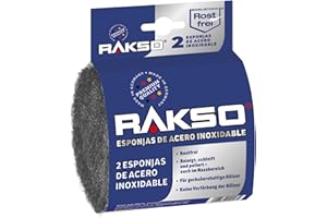RAKSO almohadillas de acero inoxidable extrafinas, 2 almohadillas inoxidables, lana de acero inoxidable, tratamiento de superficies en zonas húmedas, limpia, lija y pule.