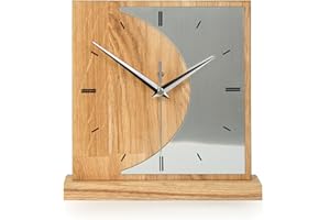 ‎KREATIVE FEDER Kreative Feder Designer-STANDUHR „Silvermoon“ aus Eichenholz – analoge TISCHUHR ohne Tickgeräusche (leises Funkuhrwerk, Eiche)